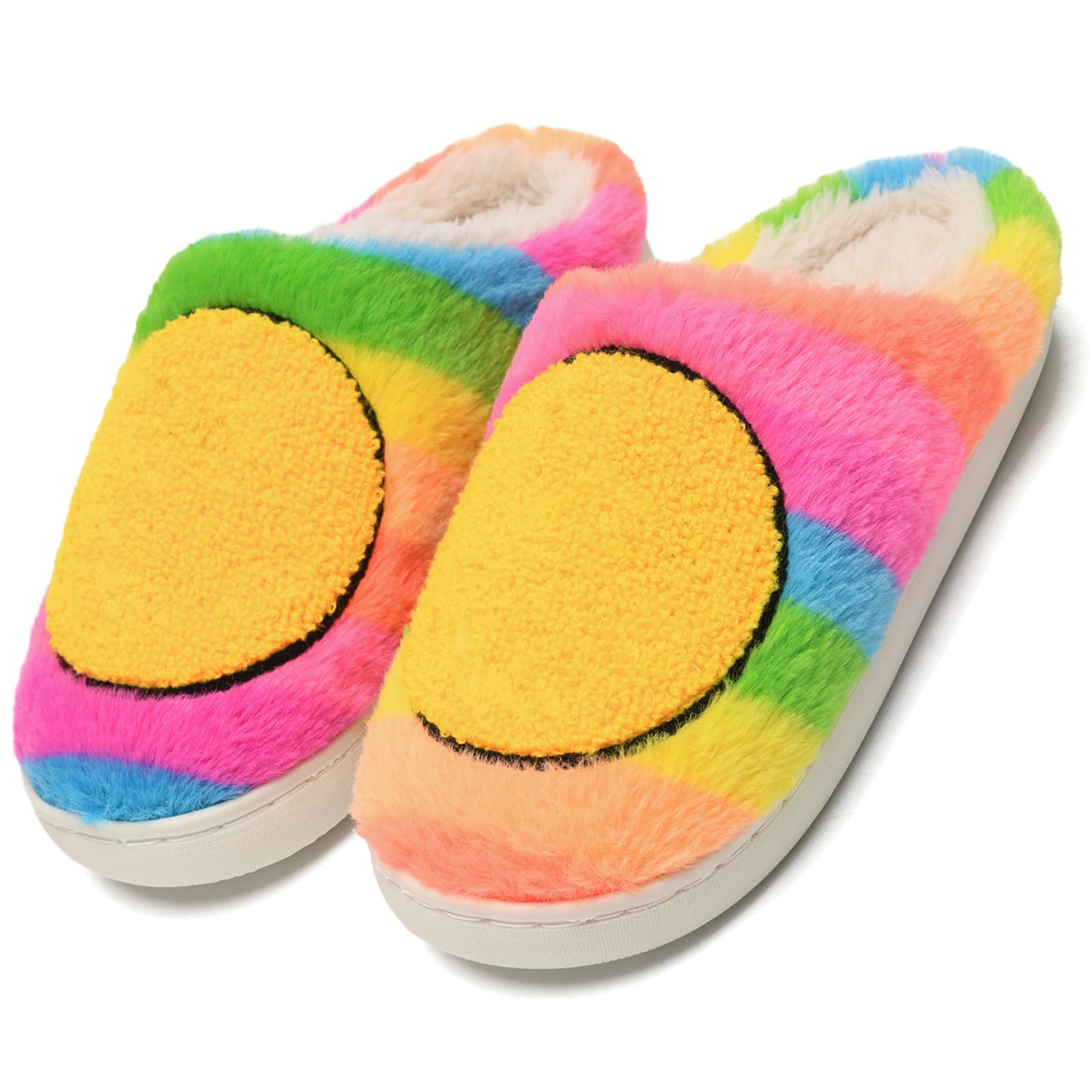 Smile Face Slippers for Women and Men, Retro Comfy Warm Soft Fuzzy Plush Slip-On House Shoes Funny Cute Happy Smile Home Winter Warmies Pillow Cloud