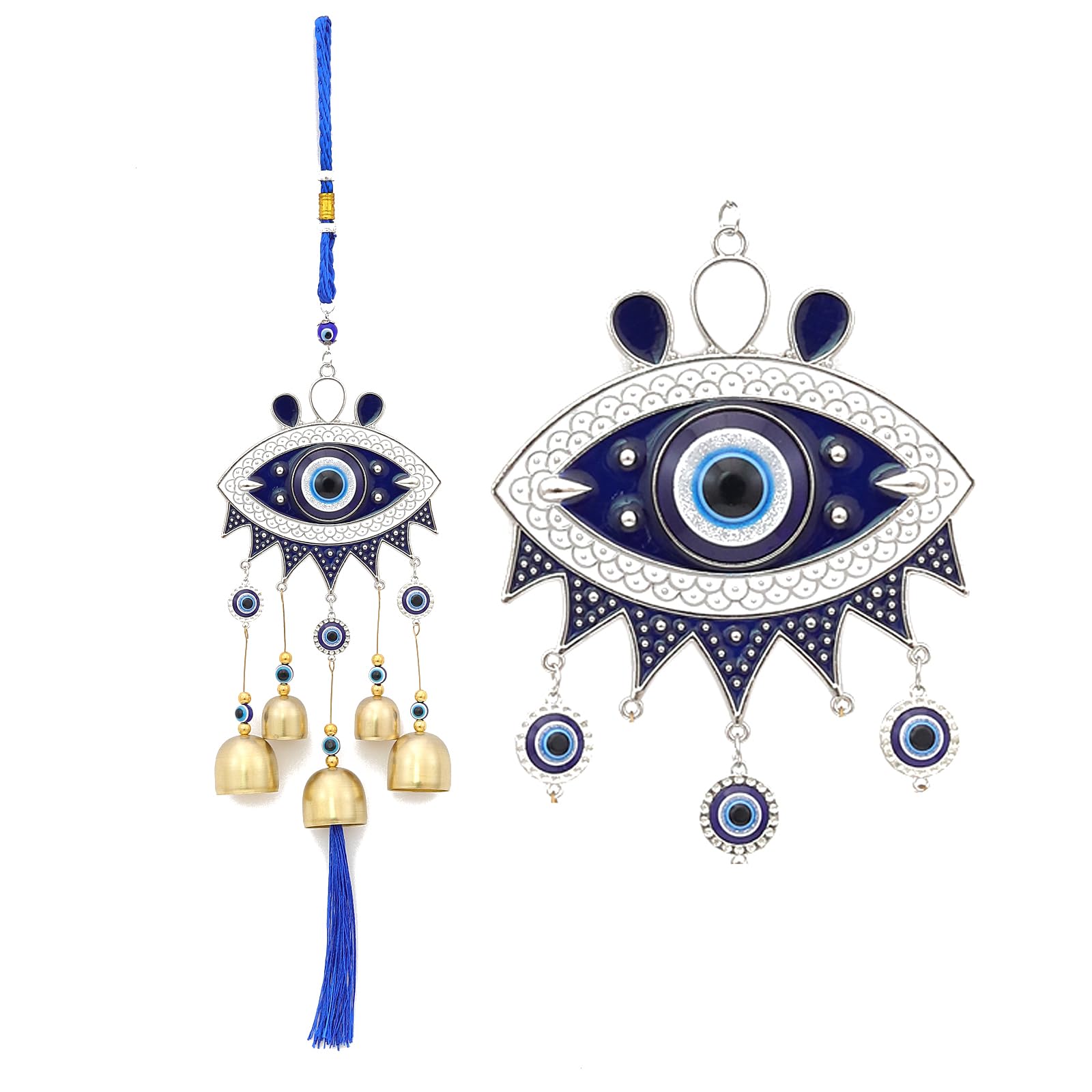 YEBON Blue Evil Eye Hanging Decoration Ornament Metal Wind Chimes for Home Garden Gift Blessing Decor, Eye-gd8, EYE-GD8