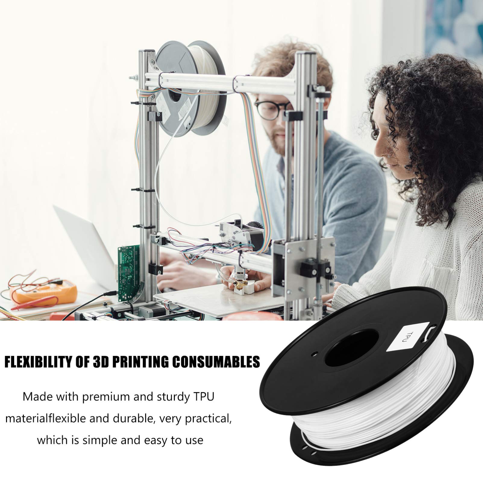 iplusmile Filamento Tpu Flexible para Impresora 3d, 1.75mm, 0.8kg, Fabricación de Precisión, Casi sin Atascos