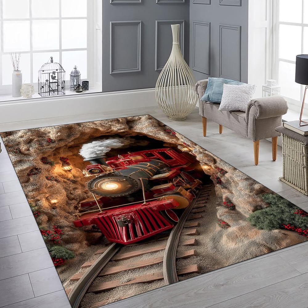 Personalized 3D Effect Christmas Area Rug, Custom 3D Printed Outdoor Indoor Decor, Santa Clause Christmas Carpet for Living Room, Kitchen, Bedroom, Washable Non-Slip Santa Rug (D13)