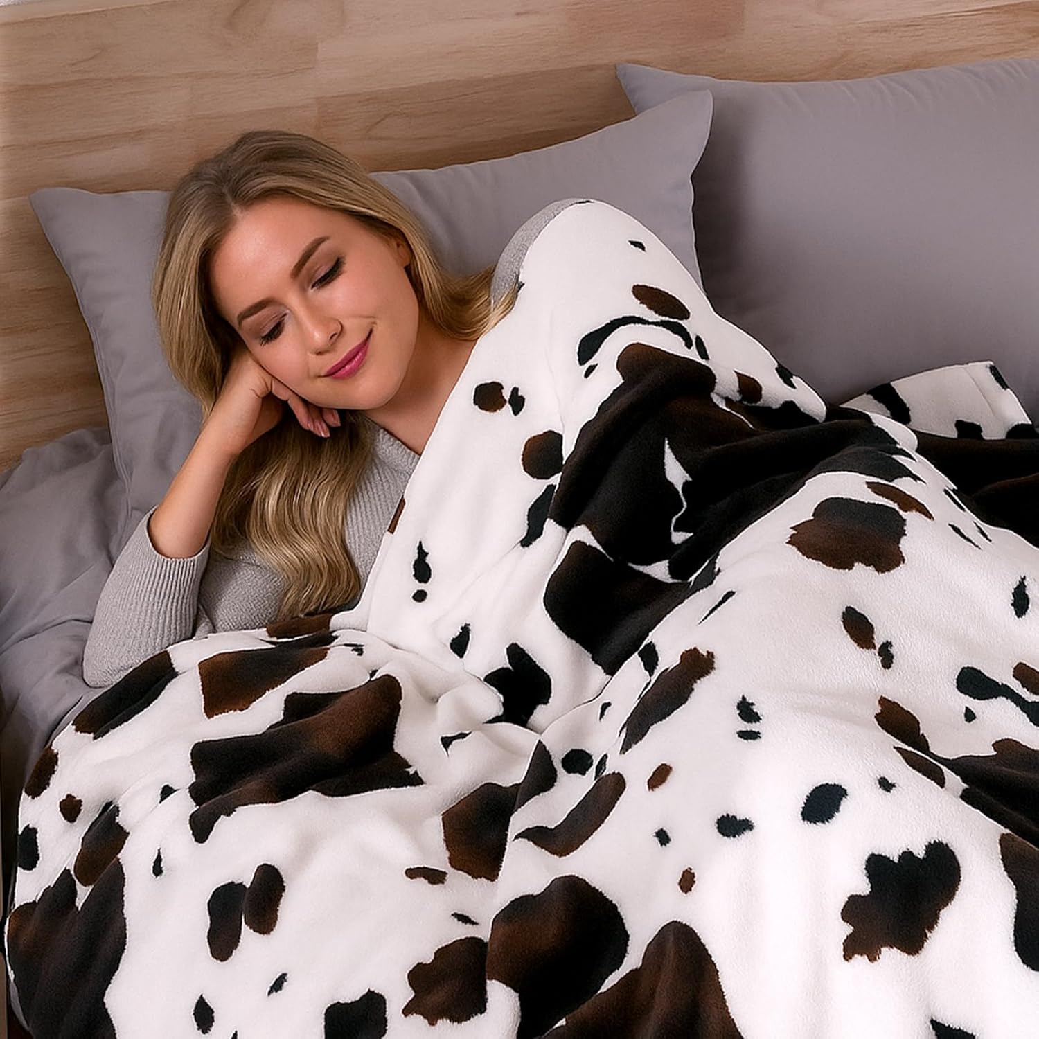 Cozy Bliss Cow Print Throw Blanket for Bed - Fuzzy Thick Soft Warm Fleece Blankets for Couch & Bed, for Women Men Girls Kids, Dark Brown Large King Size 120"*100" - Image 3
