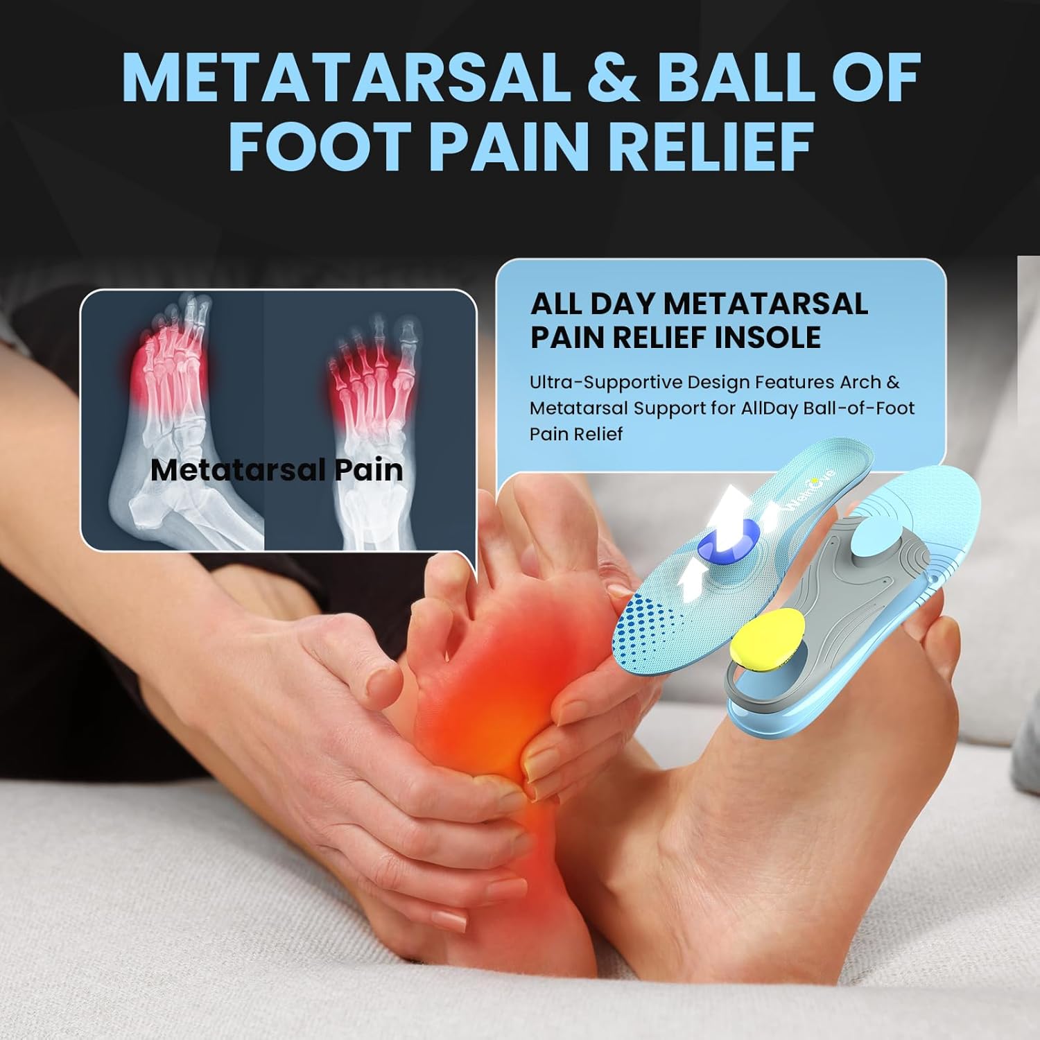 Welnove Metatarsal Insoles, Pain Relief for Men & Women - Support for Metatarsalgia, Morton's Neuroma - Cushioned Shoe Inserts for All-Day Comfort, Standing, Work - Image 4