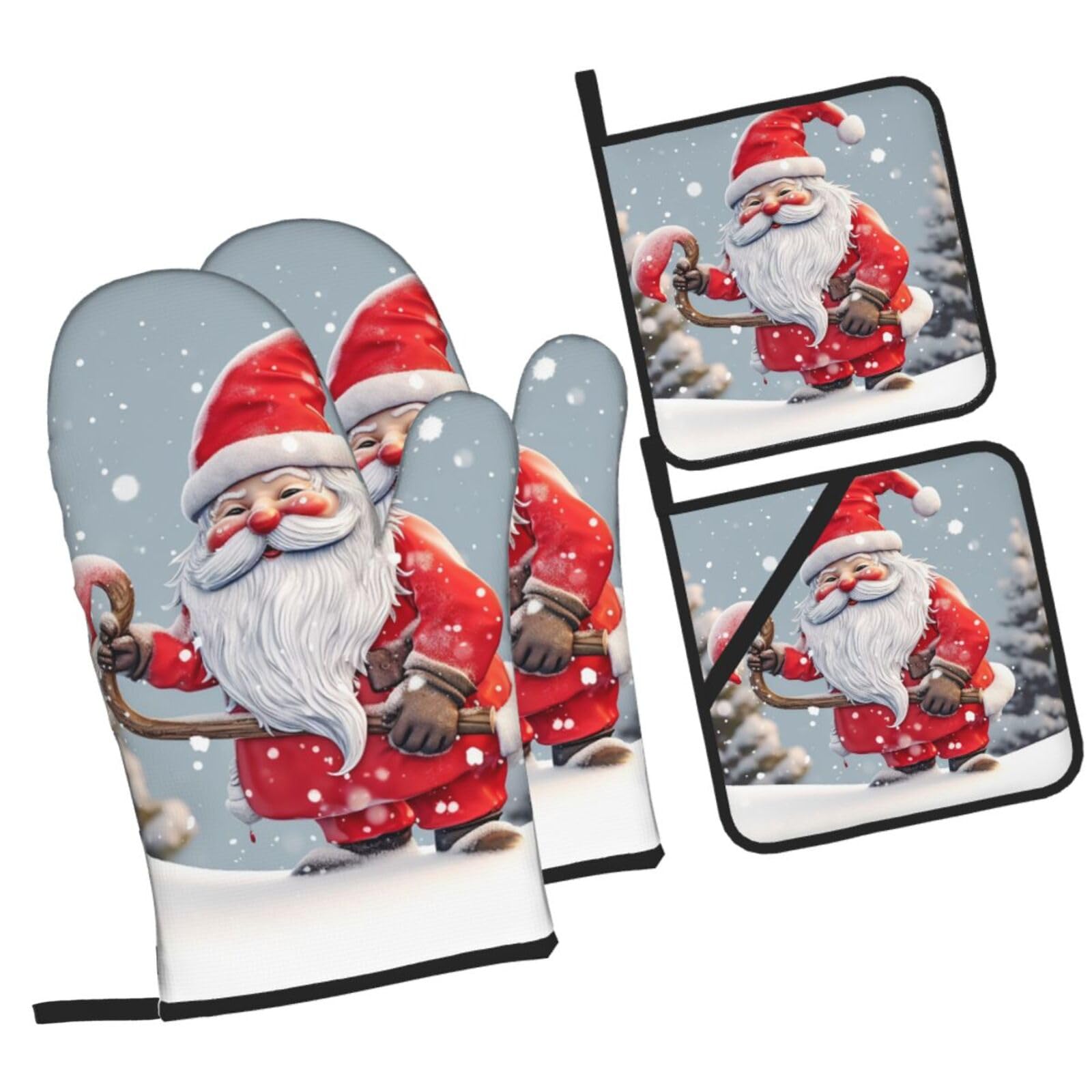 Gants de cuisine 500°C anti-dérapants lot de 4 résistants à la chaleur Motif Noël