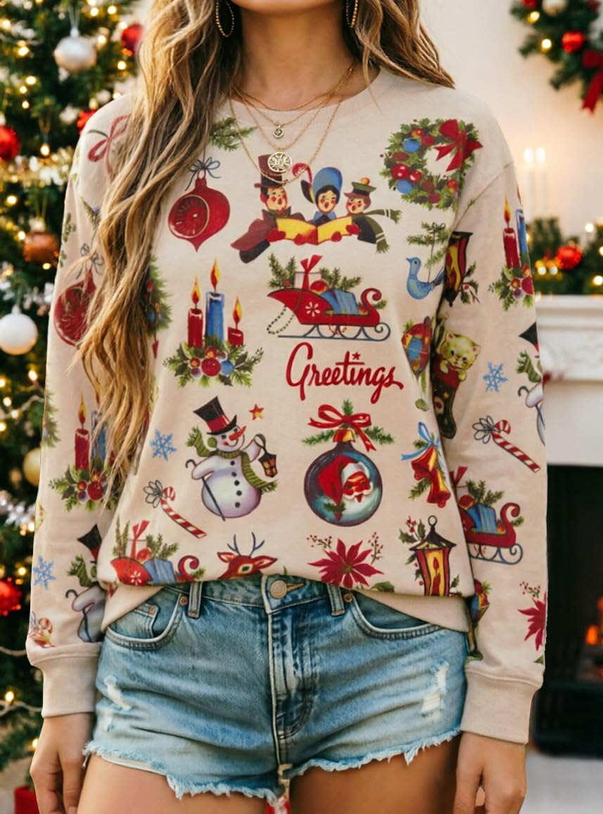 GREFLYING Sudadera de Navidad para ver películas de Navidad para mujer, con hombros descubiertos, sexy, de manga larga