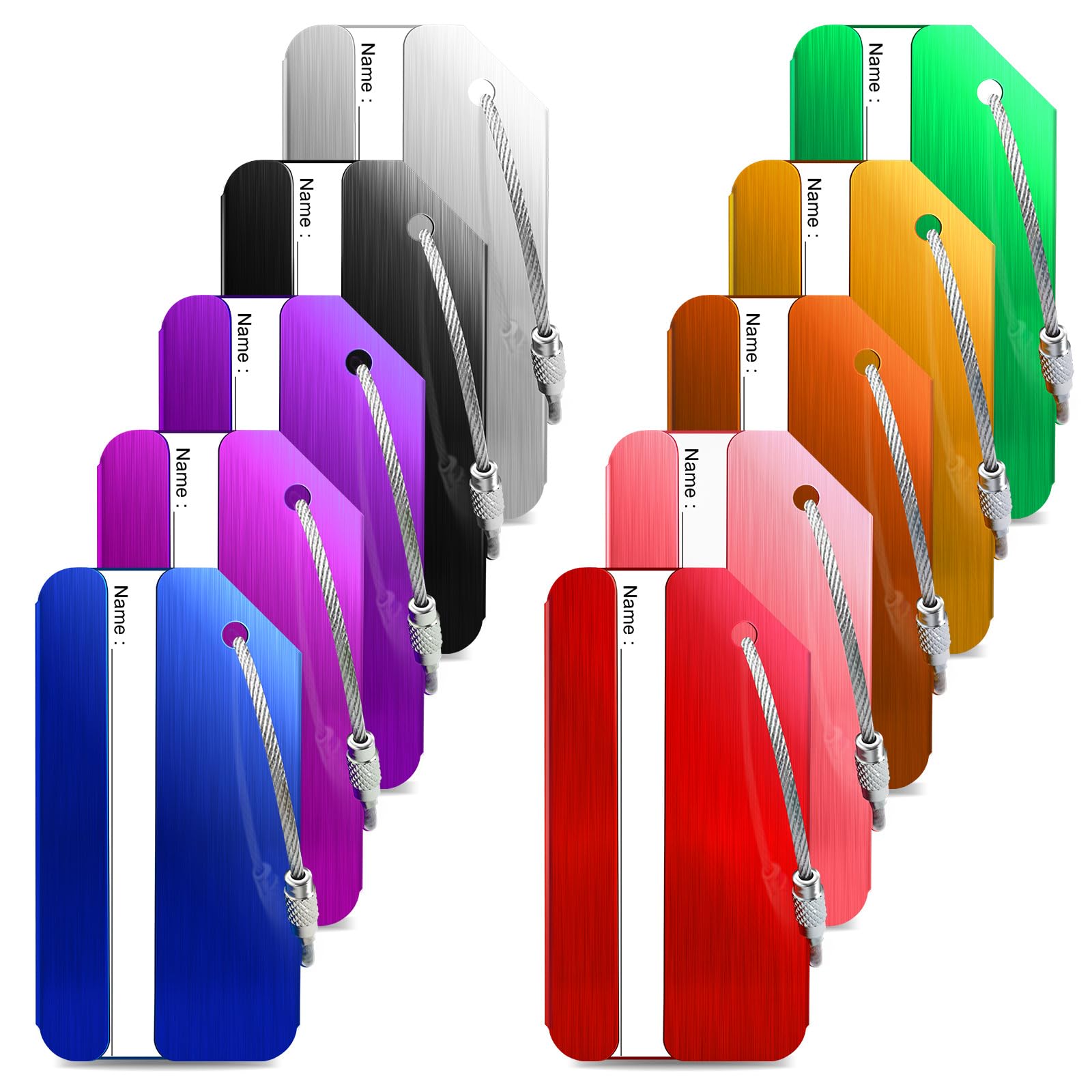 Suitcase Tag Luggage Tags Aluminum 10 Pack Tags for Luggage Identifier with Name Tag Address, Stainless Steel Loop Baggage Tag Suitable for Travel Luggage Travel Bag Suitcase Bag Backpack