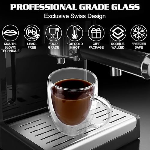 Miniatura 4 de Juego de 2 tazas de café redondas con aislamiento de doble pared de vidrio transparente, tamaño mediano, 12 onzas, la mejor taza de café