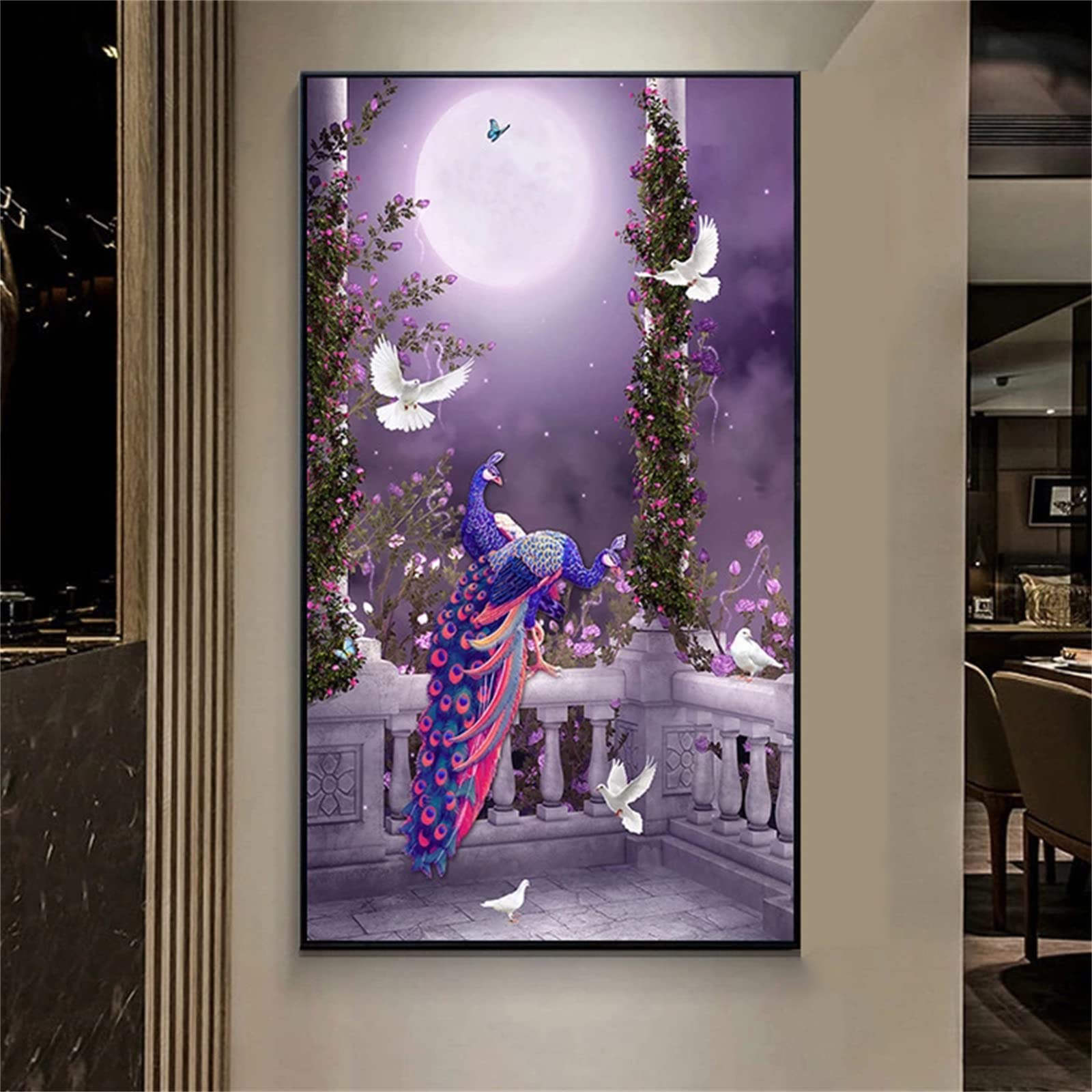 DIY zestawy do malowania diamentami 5D, pełne wiertło diamentowy obraz dla dorosłych i dzieci, kryształ górski haftowanie obrazy do dekoracji ścian domu - 70 x 140 cm (paw zwierzęcy)