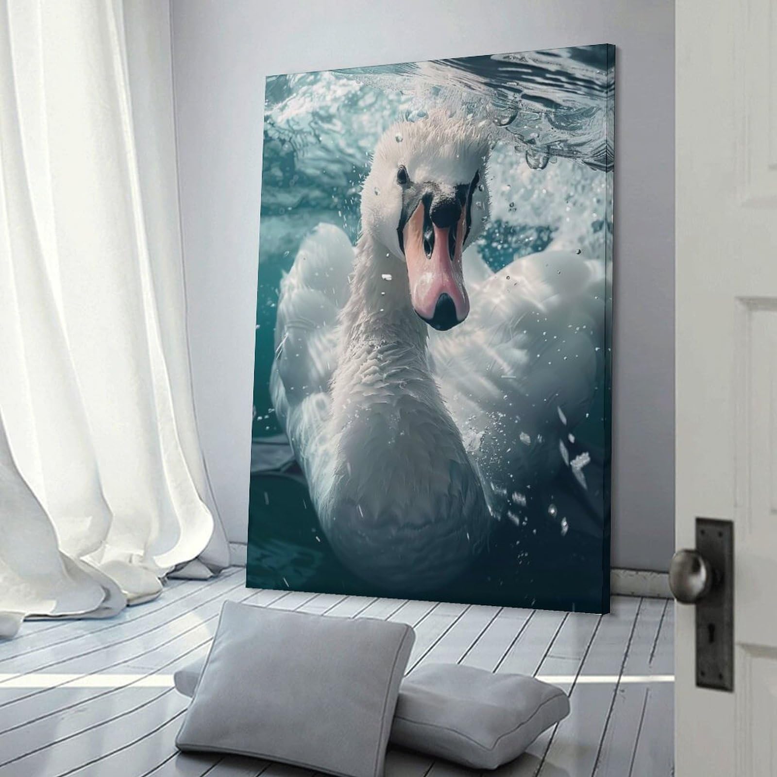 Swan Sea Canvas Wall Picture 24x36inch(60x90cm), for Contemporary Homes, Apartments Or Offices, Wall Decor with Flexible Room Appeal