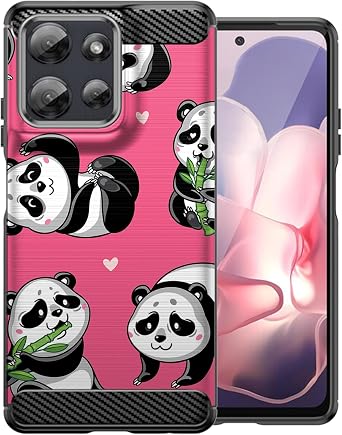 CasesOnDeck Case Compatible with Motorola Moto Edge 2025/ Moto Edge 2025 Case -Flexible and Durable Shock Absorption with Carbon Fiber Accents and Designs Pink Panda
