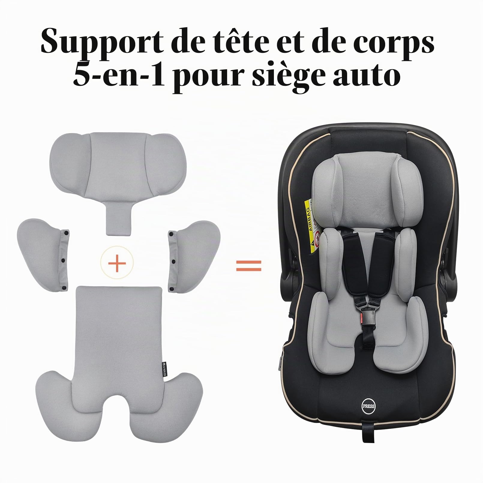 Innokids Insert de siège Auto pour bébé, Support de tête pour Nouveau-né, Doux et rembourré, Support latéral et tête Amovible pour sièges Auto, poussettes, balançoires (Gris Clair) | Doux et rembourré, tête amovible, support latéral pour sièges auto, pous