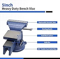 Vista 2 de Tornillo de banco de 12.70 cm de hierro fundido dúctil con base de bloqueo giratorio flexible de 360° resistente para hogar y trabajo, tornillo