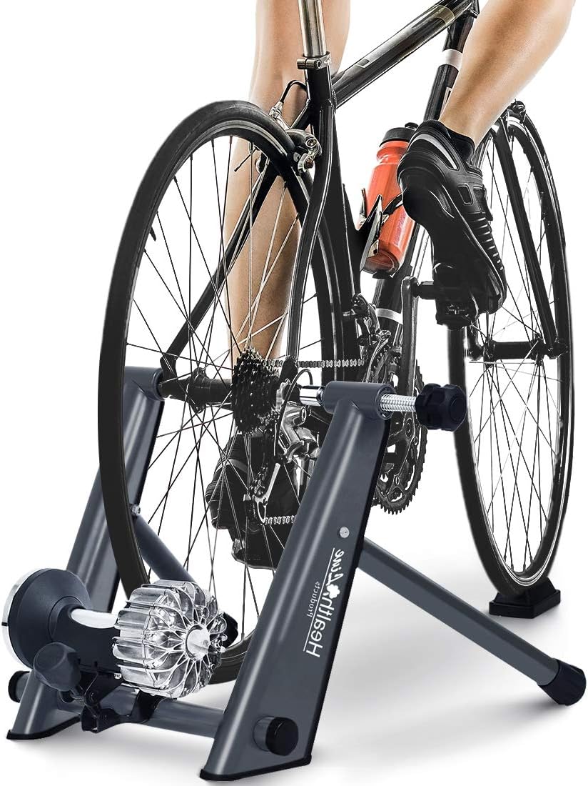 Fluid Bike Trainer Stand, Indoor Fluid Bicycle Exercise Trainer w Quiet Real Road Feel Flywheel, Supports 370lbs Portable Cycling Stand w Sweat Guard /Quick Release/ Front Wheel Riser