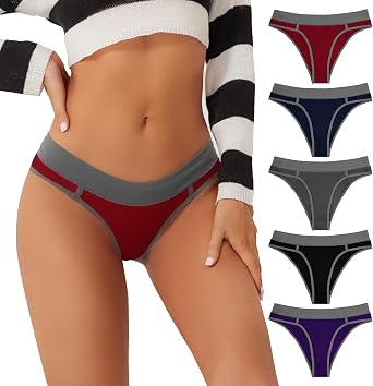 Cheeky Underwear for Women, Womens Underwear Cotton,Pop Vivid Color Soft Bikinis Panties for Young Ladies 5 Pack