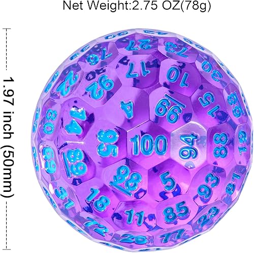 Miniatura 7 de Dados D100 mejorados, dados poliédricos individuales de 100 caras D100 D100 de 1.776 pulgadas, dados de juego D&D D100, cubo de 100 lados con lata