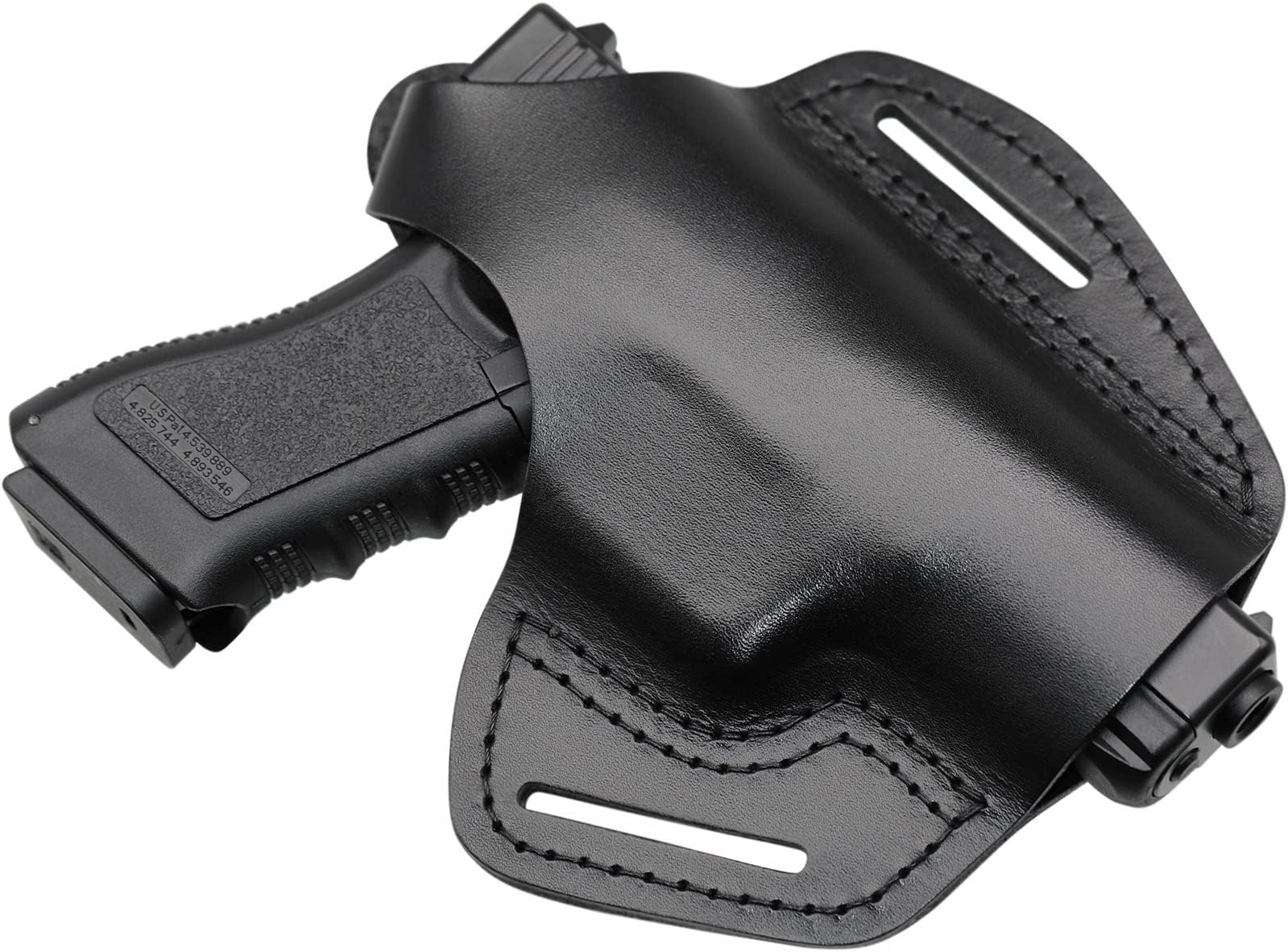 Leather Holster 2 Slot OWB Compatible for Glock 17 19 22 26 32 33 / S&W M&P Shield/Springfield XD & XDS/Plus All Similar Sized Handguns Waistband Right Side - Black
