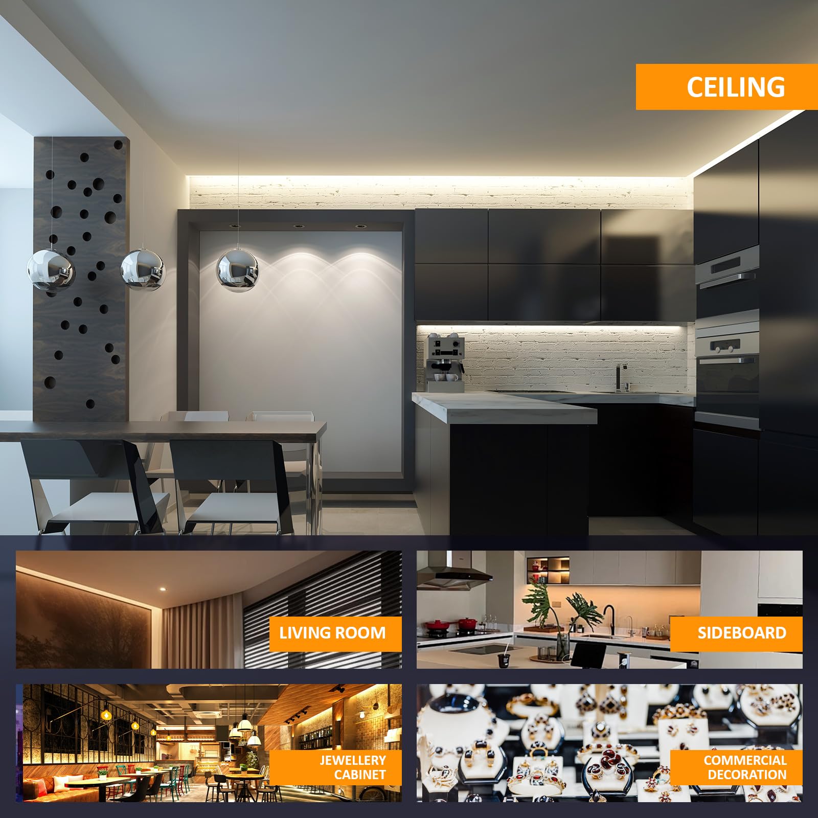 10 x profil aluminiowy do taśm LED, 2 m (20 m), profil LED, kanał kablowy do taśm LED, paski do 25 mm szerokości lub dwóch prętów LED, z półprzezroczystą osłoną PC, 2000 x 61,8 x 13,8 mm