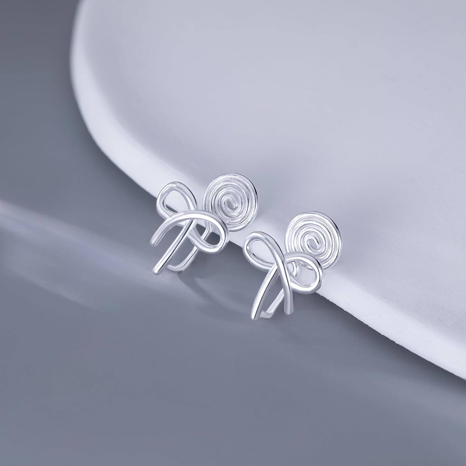 Reffeer Solid 925 Sterling Silver Bow Clip On Earrings Ribbon for Women Bowknot Cuff Earrings Non Pierced Wrap Earrings - Image 5