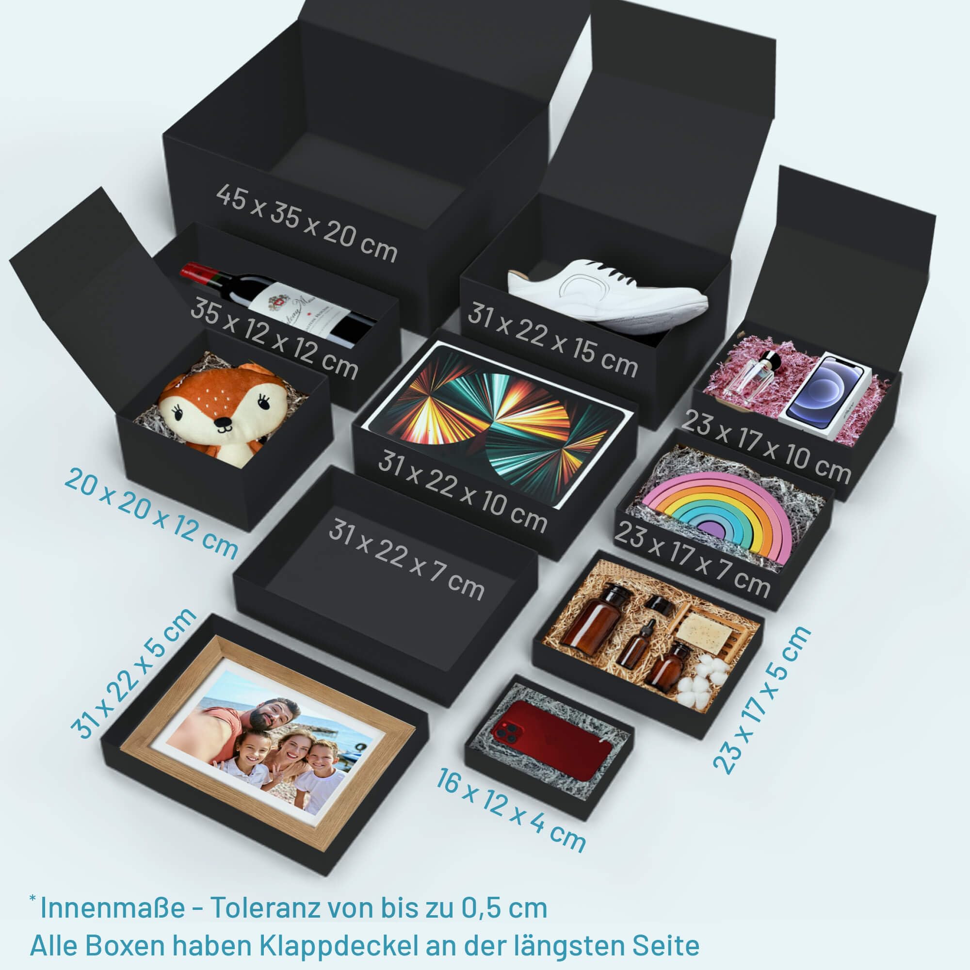 Geschenk-Box mit Deckel | 23 x 17 x 10 cm (10er Pack) | Geschenk-Karton mit Magnet-Verschluss | Perfekt für Geburtstag, Hochzeit, Weihnachten, Geburt | Geschenk-Verpackung Schwarz Matt