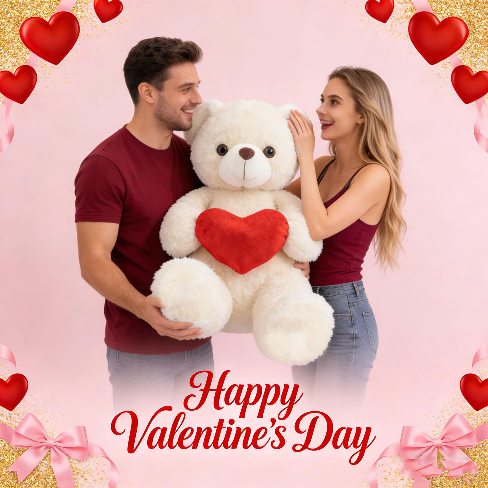Orsacchiotto Gigante Personalizzato Con Cuore 60 cm A 100 cm Con Testo E Foto, Big Teddy Bear Personalizzabile Come Orsacchiotto Gigante Regalo Per San Valentino Natale Compleanno