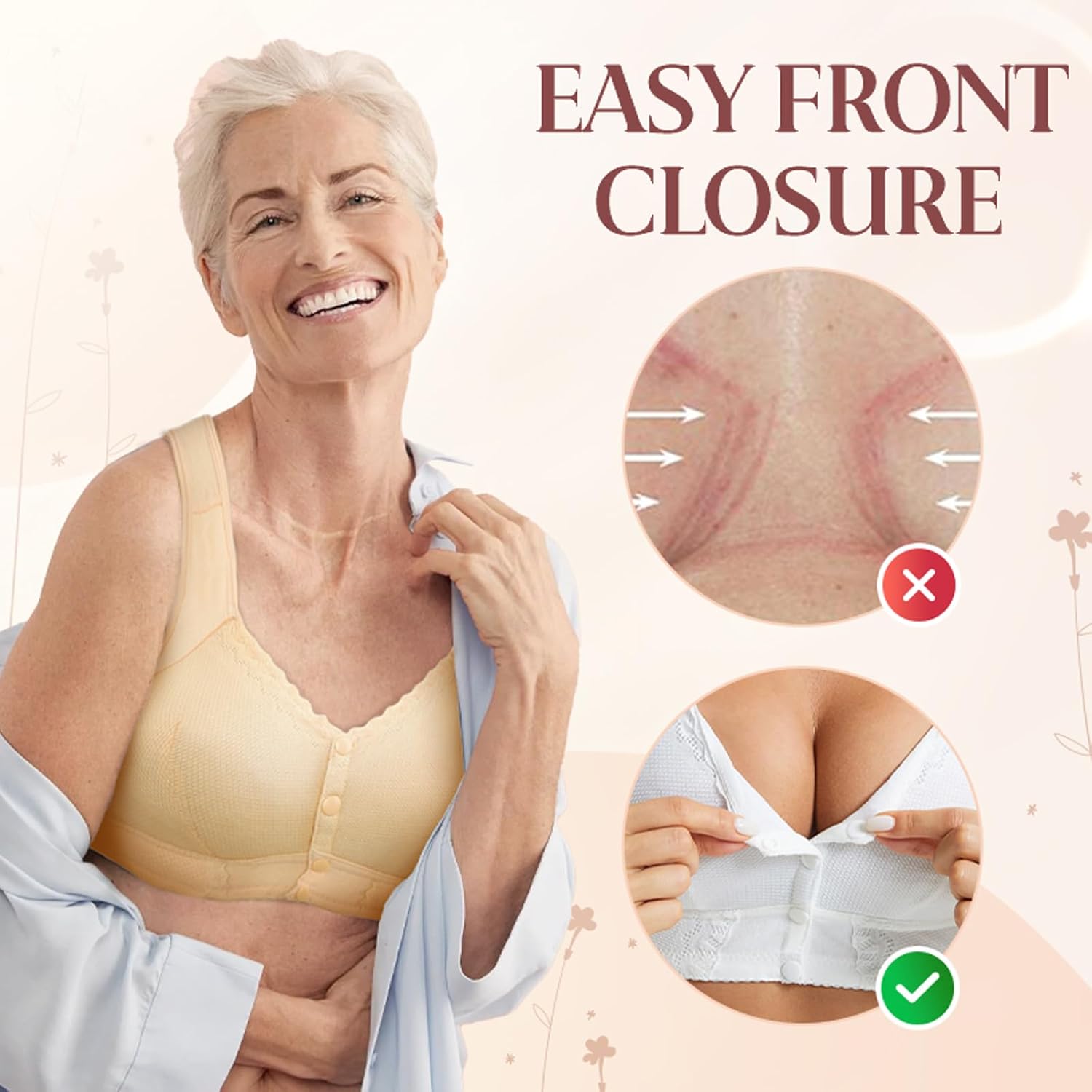 Front Closure Bras for Odler Women Gathering Plush Size Bras Thin Cup Wireless Bras Full Coverage T-Shirt Bralettes - Image 4