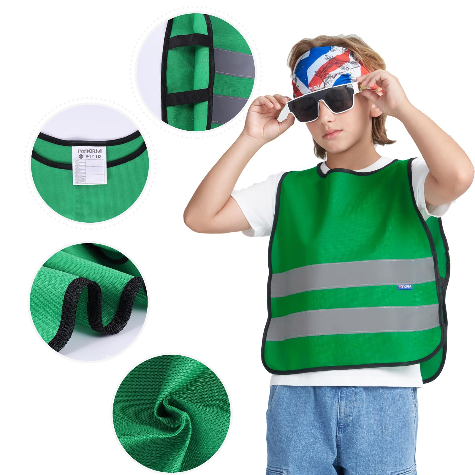 AYKRM Green Hi Vis Vests for Kids 2-5 Year Kids High Visibility Reflective Vest green High Vis Vests for Kids - Image 2