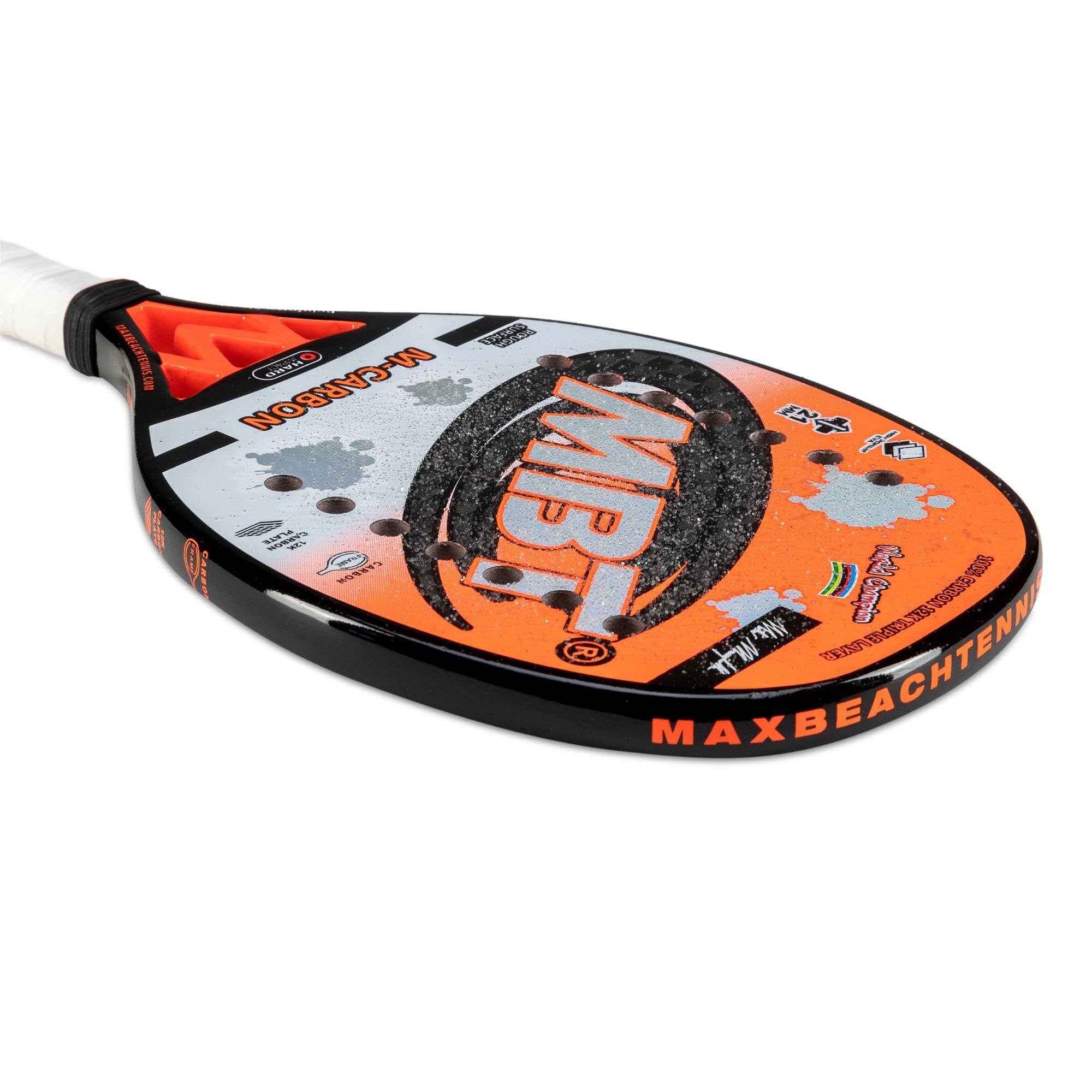 MBT M-CARBON, Racchetta Beach Tennis 100% Carbonio 12K - Trattamento Super Grip - Eva High Power – Leggera e Bilanciata – Profilo 21 mm - Custodia inclusa - firmata Matteo Marighella