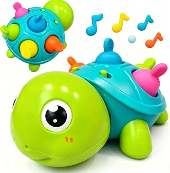 Baby Musical Turtle Toy crawls 360 Degrees, Light Up Infant Toys 0-3-6 6-12 12-18 Months Birthday Gifts for 1-2 Year Old Boys Girls Baby Learning Development Toddler Sleeping Toys.