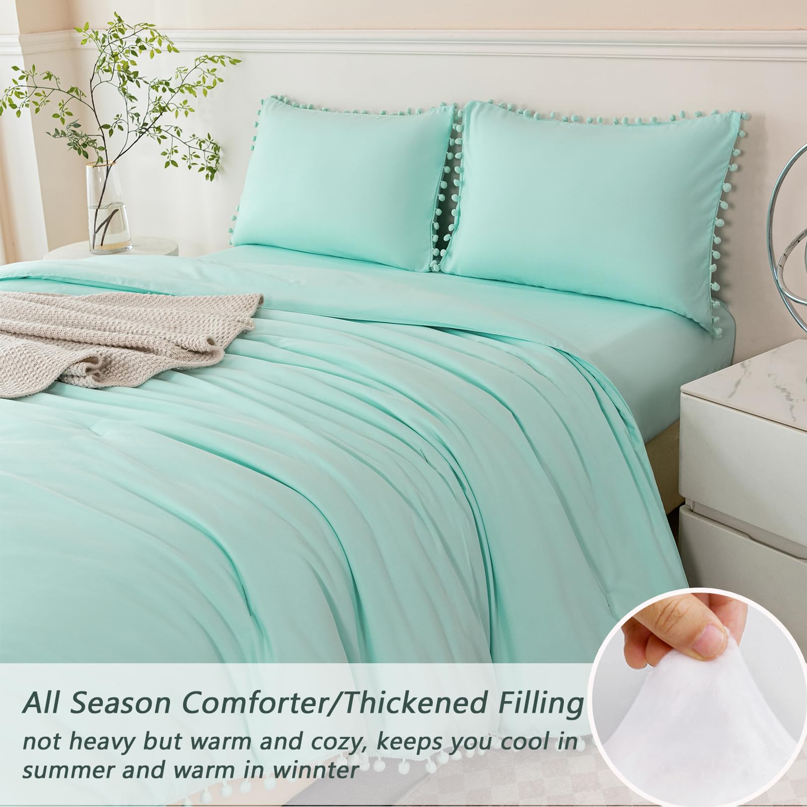 Amazon.com: PERFEMET Mint Green Comforter Full Size 5 Piece Bed in
