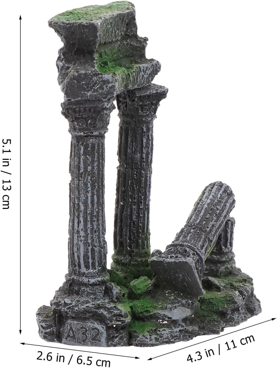 balacoo Roman Column Aquarium Ornament Fish Tank Decoration Resin Fish Shelter 5.31X4.33X2.55 Inch Underwater Hiding Cave for and Reptiles