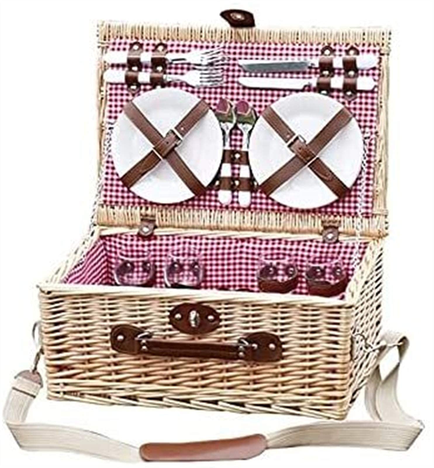 Picnic De Mimbre para 4 Personas, Cesta De Picnic, Cesta De La Compra Plegable con Tapa, Listón De Sauce Grande con Compartimento Térmico Aislado