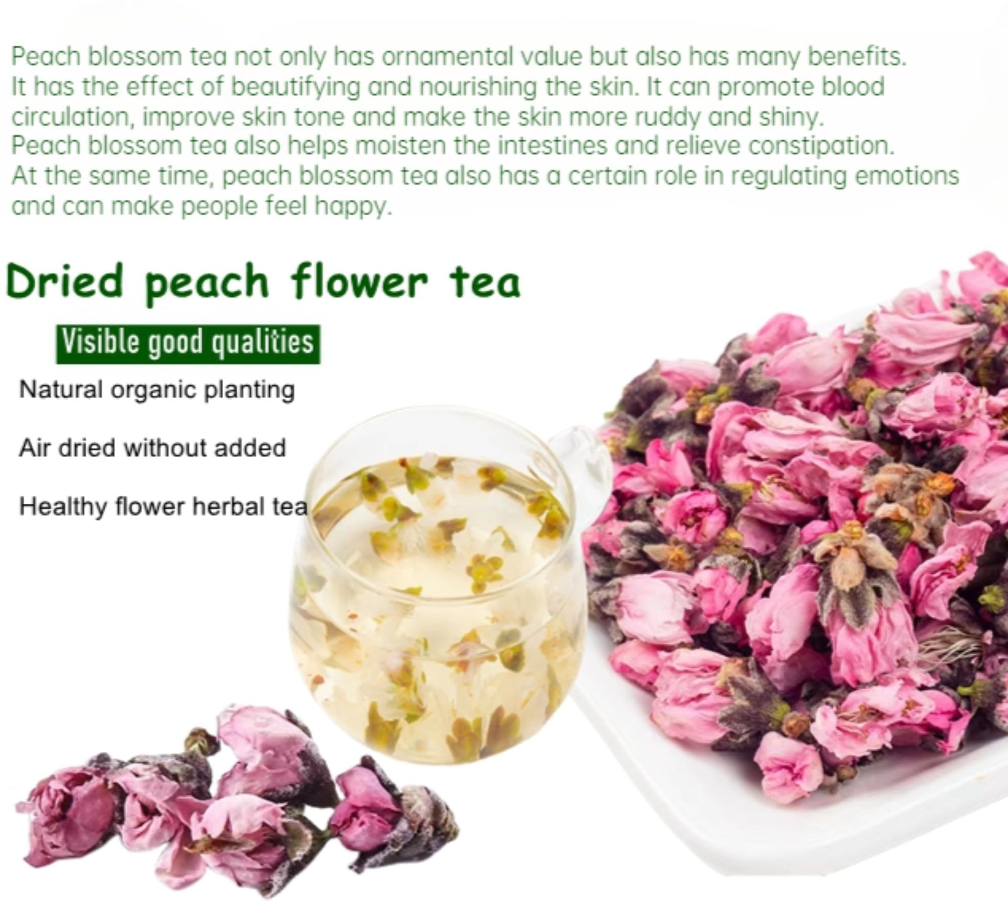 Té De Hierbas Saludable De Flor De Melocotón Natural De Grado A - Té De Flores, Sin Azúcar, Delicioso Y Calmante (1000G)