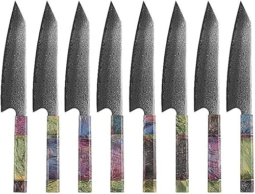 Juego de 8 cuchillos de chef de Damasco para chefs profesionales, acero inoxidable de alto carbono con mango de madera estabilizador, diseño de disponible en Yaxa Venezuela