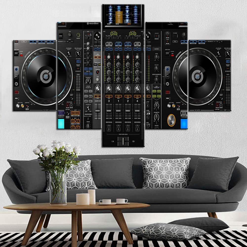 Lowest Price Music Decorations for Home DJ Pictures for Wall DJ Spinning Paintings for Living Room 5 Pcs/Multi Panel Canvas Art,Modern Artwork Frame Gallery-wrapped Ready to Hang Posters and Prints(60''Wx40''H)