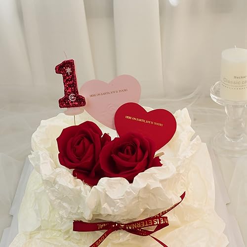 Vista 5 de Velas de cumpleaños, velas de números para pasteles de cumpleaños, velas de bengalas para pastel de cumpleaños, velas de cumpleaños rojas