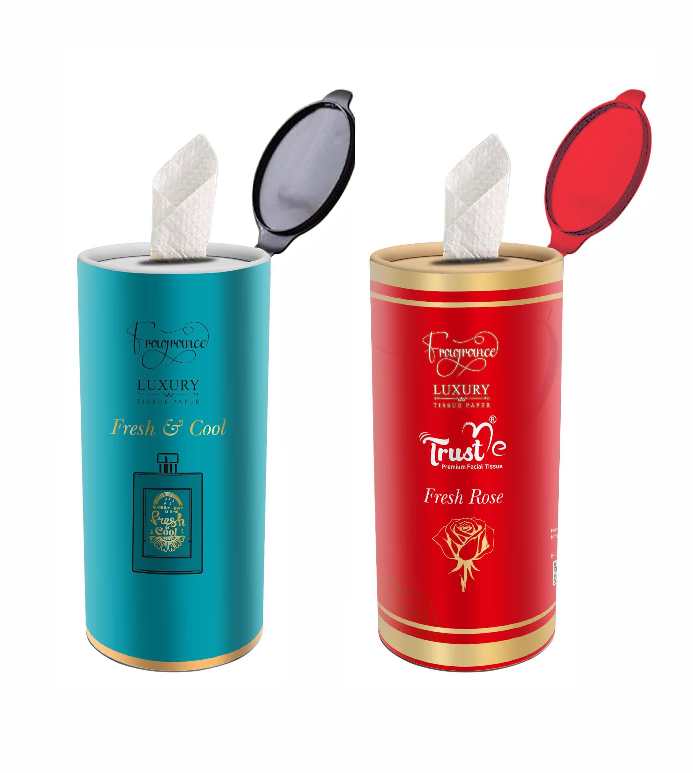 TRUST ME Perfume Facial Tissue in Paper Tube Box 14x20CM 50N Soft (Rose and Fresh Cool) Pack of 2