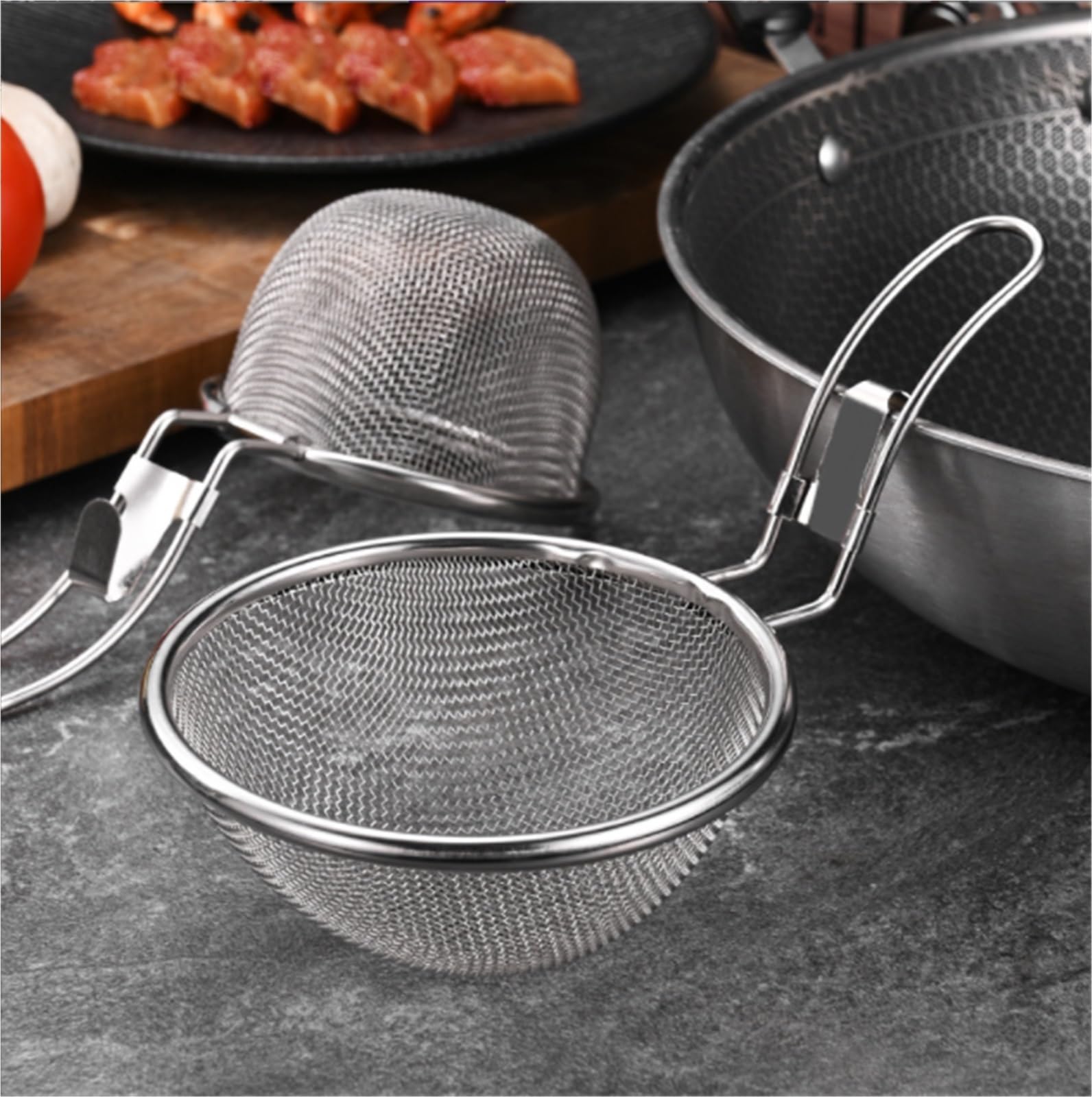 Schaumlöffel Küchensieb Feines Drahtgeflecht Aus Edelstahl, Lebensmittelsieb, Sieb, Heiße Bratpfanne, Filterkorb, Sieb Zum Kochen Frittieren(13cm)