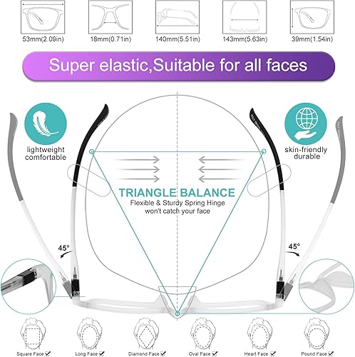 Miniatura 5 de MARE AZZURO Anteojos de lectura con bloqueo de luz azul para hombre, ligeros, para computadora 0 100 125 150 175 200 225 250 275 300 350 400