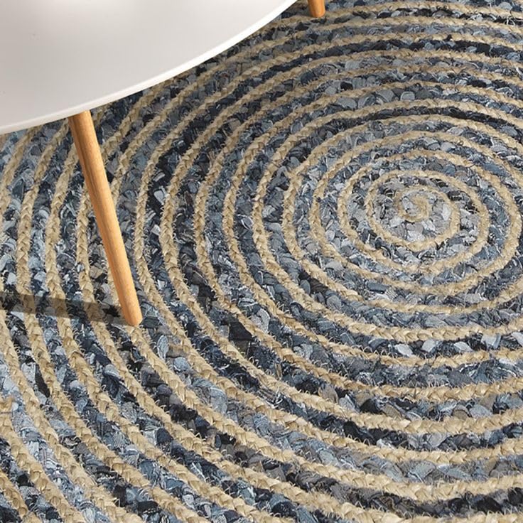 Image of Handwoven 3x3 feet Round Jute Rug, Natural Fibers, Braided Reversible Carpet for Stylish Bedroom Living Room Dining Room Kids Room (3x3 feet Round, Blue & Beige)