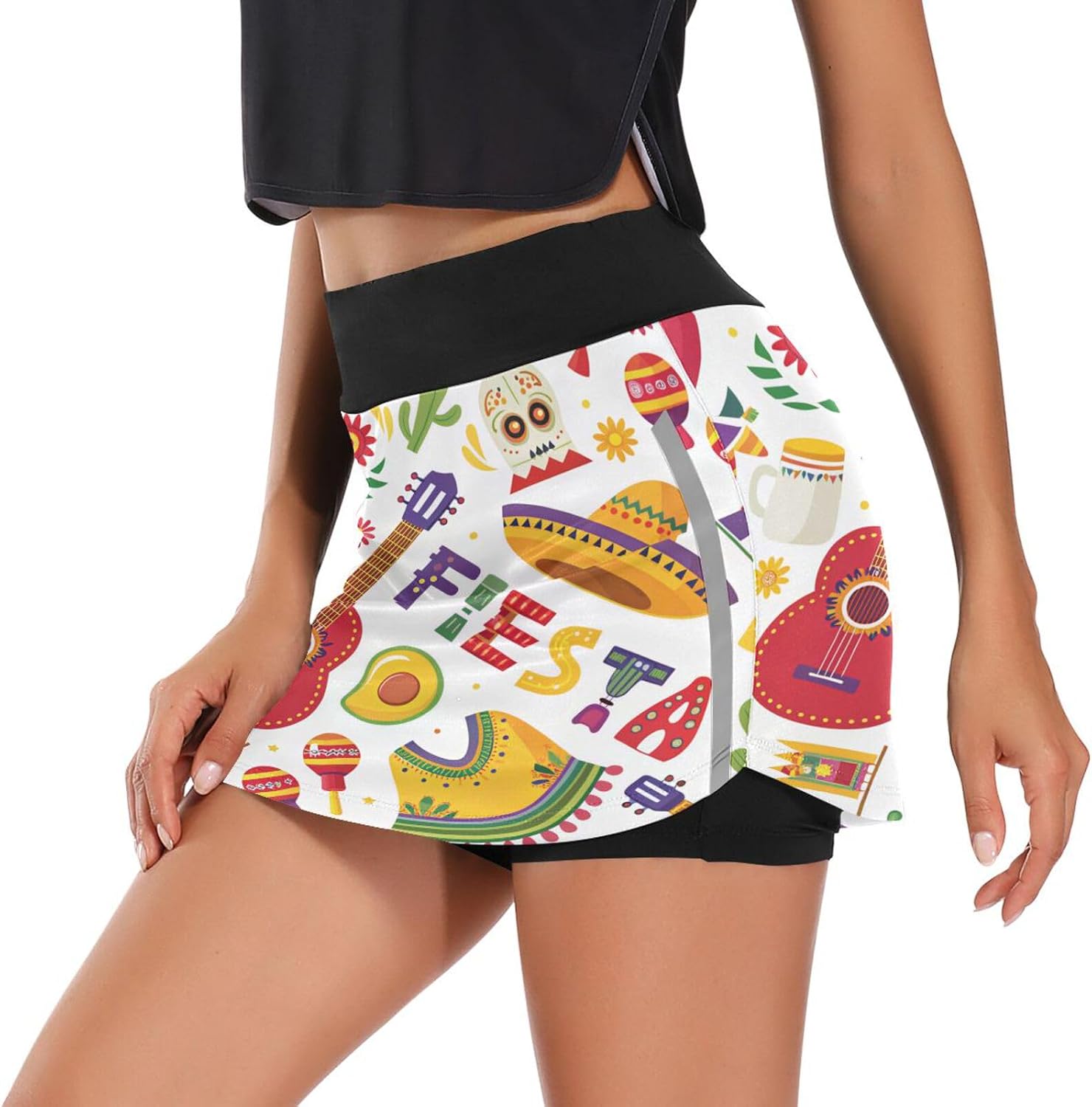 Cinco De Mayo Fiesta Tennis Skorts Skirts for Women Workout Athletic Skirt High Waisted with Pocket