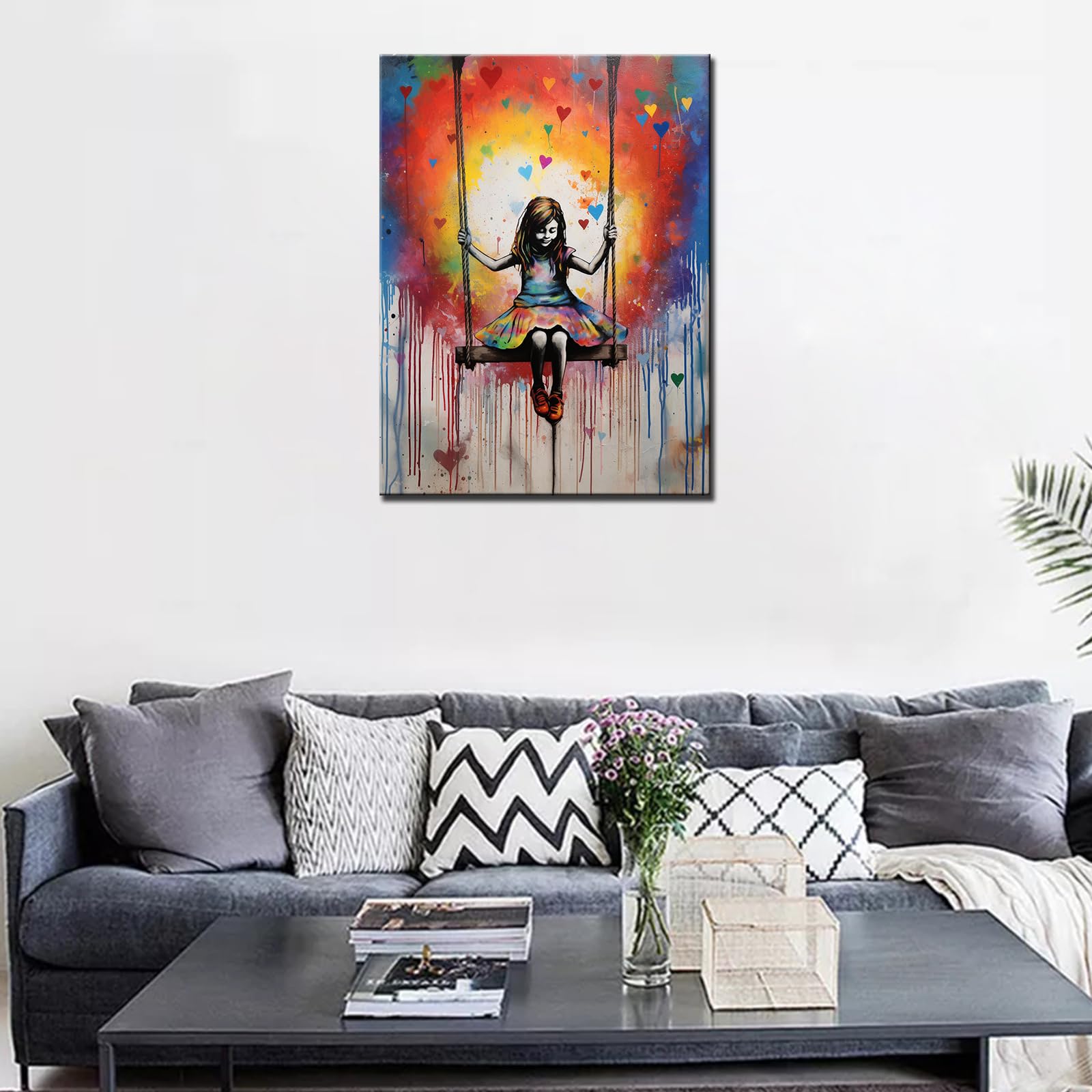 Tucocoo Toile Murale à 1 Pièce – Image De Petite Fille Balançoire De Banksy Street Pop Art – Œuvre D'art Contemporain – Décoration D'intérieur Pour