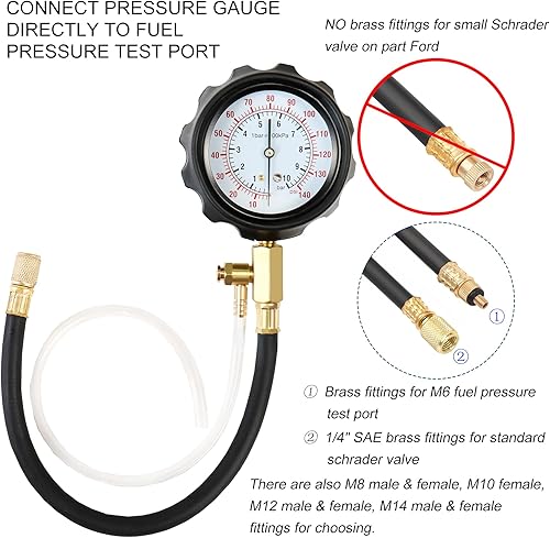Miniatura 4 de Kit de medidor de presión de bomba de inyección de combustible, kit de manómetro de prueba de inyector de gasolina de gasolina, combustible, aceite,