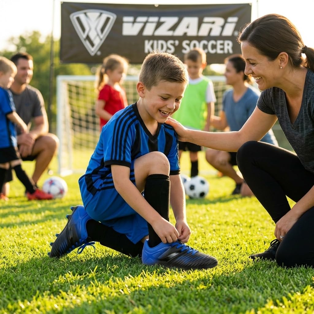 Vizari Liga FG - Tacos de fútbol para niños, Tacos de fútbol 100% sintéticos para un Uso cómodo, Zapatos de fútbol de Dos Tonos Resistentes al Agua con Forro antielástico para Juegos Flexibles en