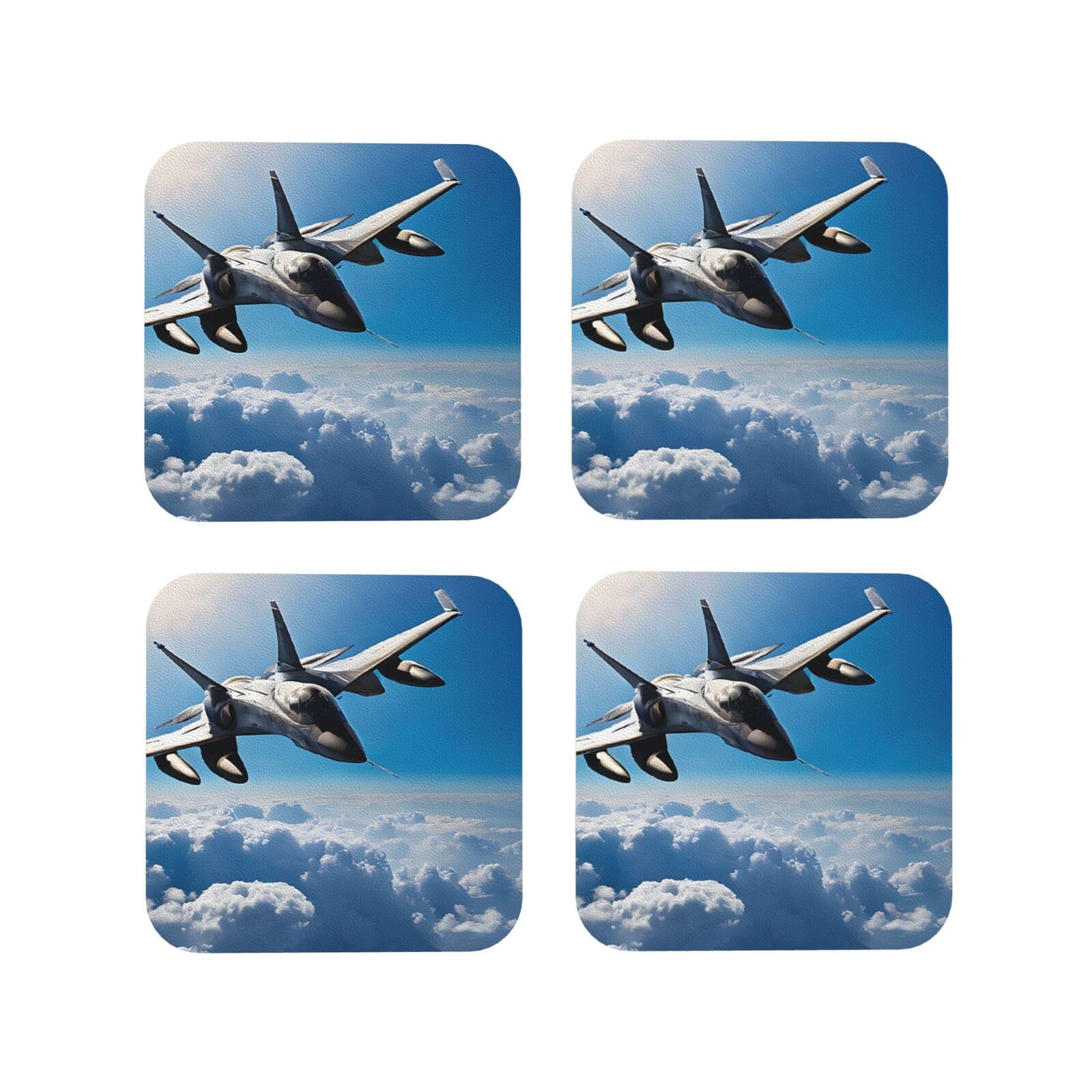 Lhfiohirg Square (Aircraft Fighter Jets) Drink Coasters Set Of 4 Non-Slip Leather Coasters For Cups Mugs Glasses Tabletop Protection For Home Office Bar