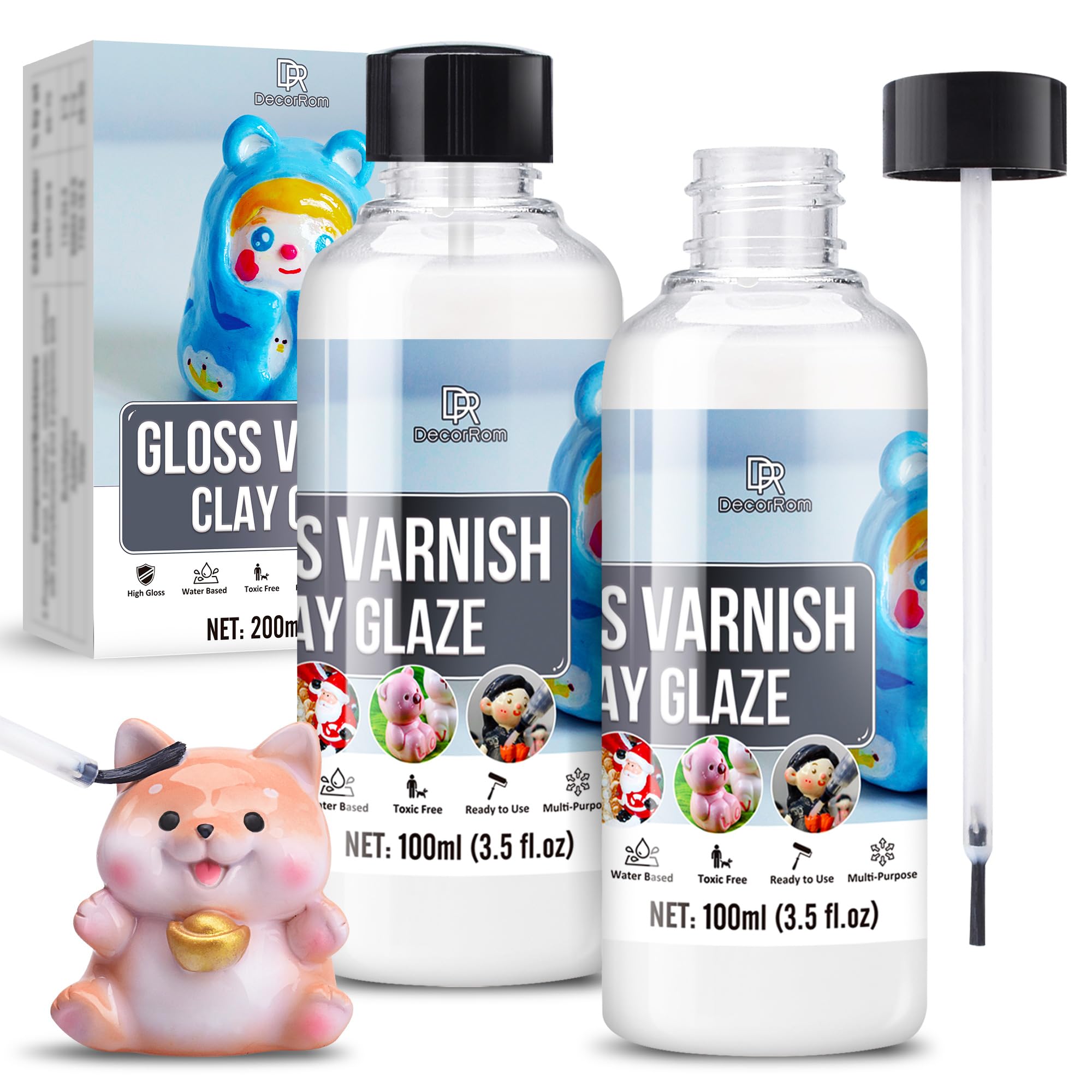 Air Dry Clay Glaze - 200ml High Gloss Polymer Clay Varnish & Sealant - Waterproof, Scratch Resistant, Non-Toxic Glossy Finish for Air Dry Clay, Polymer Clay, Ceramics, Sculptures & DIY Crafts