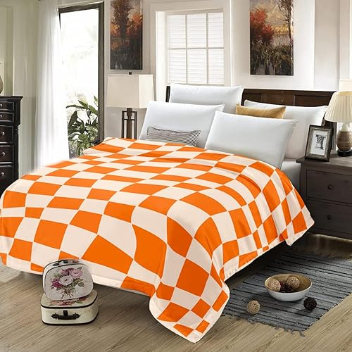 Miniatura 7 de Manta de franela ultra suave, manta colorida para sofá, manta mullida de cuadrícula abstracta, ligera para sofá de todas las estaciones (degradado,