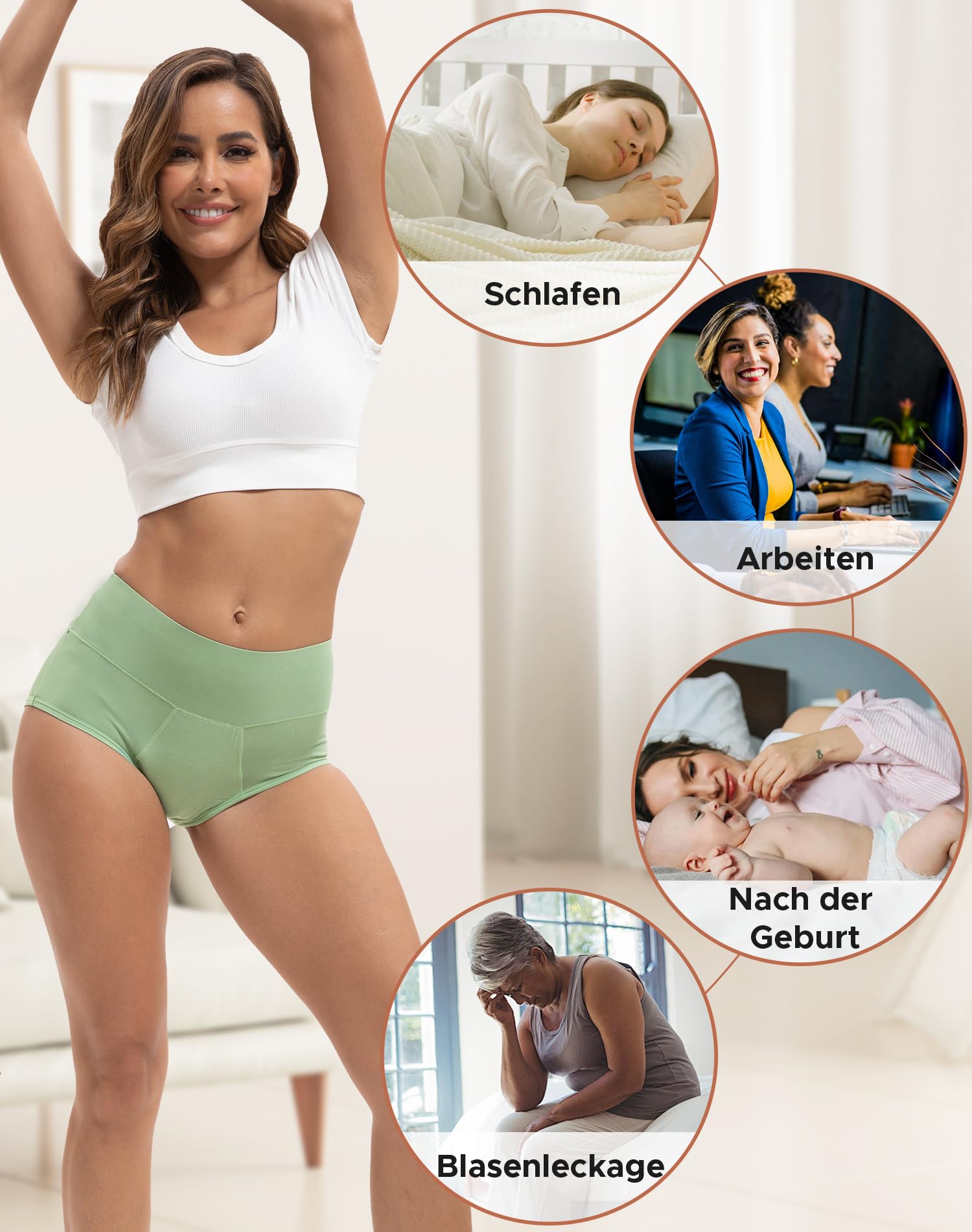 INNERSY Mutande Mestruali Donna Flusso Abbondante Vita Alta bambù Slip Post Parto Pacco da 3