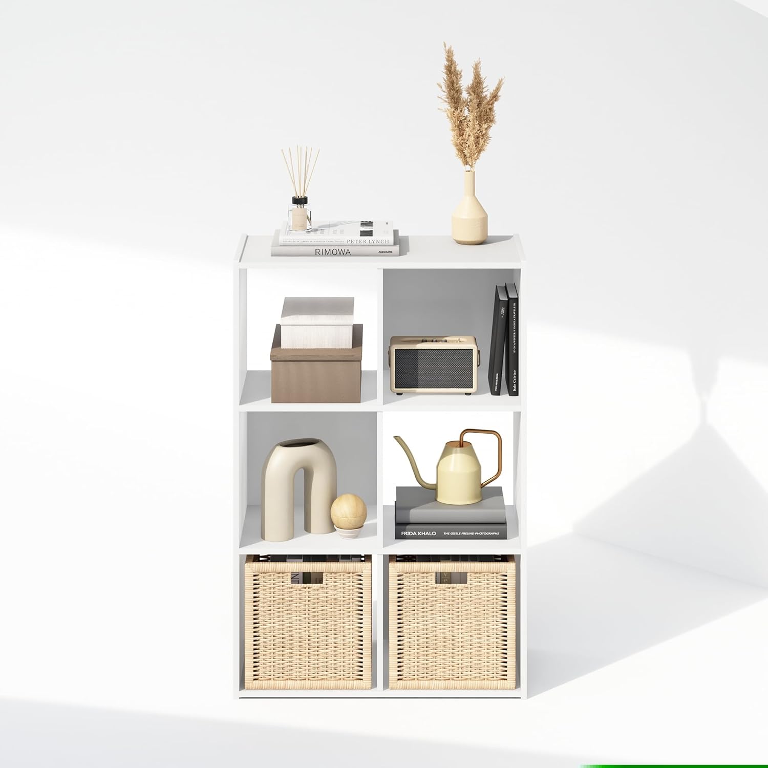 Furinno PELLI Book Shelf, 6-Cube Bookshelf, Cube Storage Organizer Bookcase, 11.7 x 23.7 x 35.4, for Living Room, Bedroom, Home Office, White