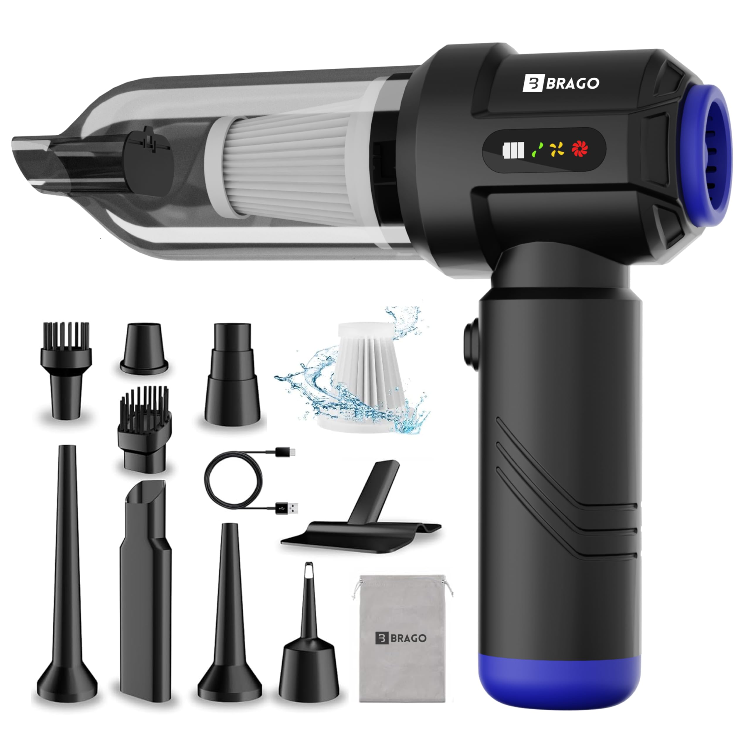 Brago TurboVac 4-in-1 Cordless Vacuum Cleaner for Car & Home Use | 18,000Pa Suction | 9600mAh | BLDC Motor | 40 mins Runtime | 3 Speed Suction | Portable Blower & Vacuum Cleaner