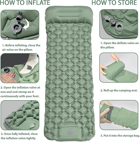 Miniatura 3 de MEI&CO Colchoneta inflable ultraligera con almohada integrada y bomba de pie, para camping, senderismo y mochilero, almohadilla individual con