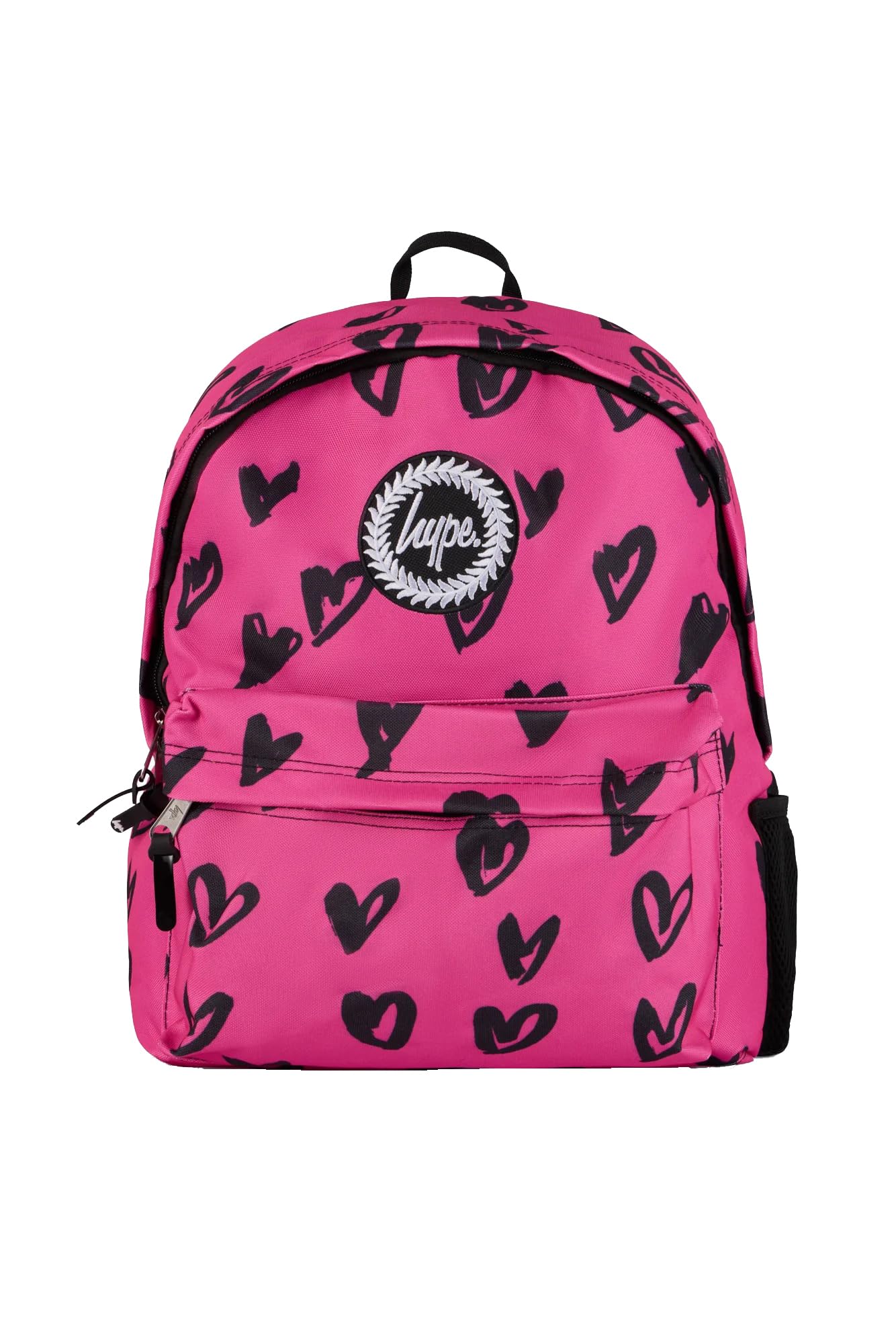 Hype Unisex Kids Pink/Black Glitter Scribble Hearts Backpack, Black With Iconic Glitter Scribble Hearts, School Bag For Kids, Comfortable Rucksack With Bottle Holder, 3 Storage Compartments, Padded, Adjustable Straps & Grab Handle